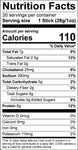 Image of the Nutrition Fact Panel for Thrushwood Farms Honey BBQ Meat Snack Sticks made with beef and pork