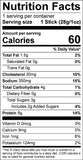 Image of the Nutrition Fact Panel for Thrushwood Farms Mango Jalapeno Turkey Snack Sticks